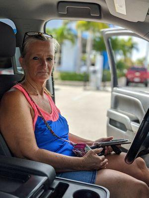 Mr. Scarborough snapped a pic of the Mrs. in their Silverado 1500

Of course he bought it just for her