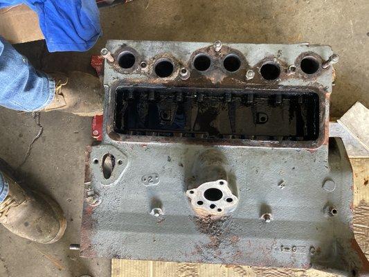 1947 Willys block pre-cleaning