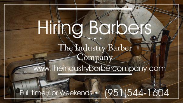 Join our team ! Hiring licensed Barbers .