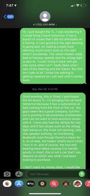 Reaching out and inquiring about the Chrysler + letting them know about Acura's issues.