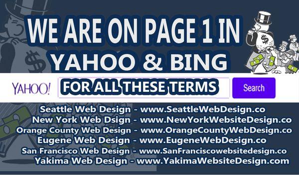 We Are on Page 1 in Yahoo & BIng for these search terms