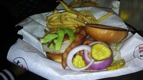 Same avocado burger with fries.