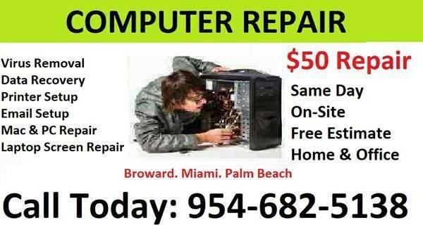 Virus Removal $50 Data Recovery Laptop Repair Desktop Repair Printer Setup Mac & PC Repair