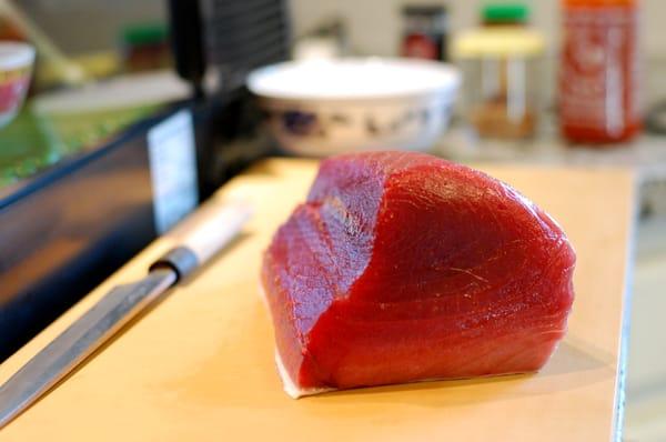 Getting ready to slice into this beautiful piece of tuna...