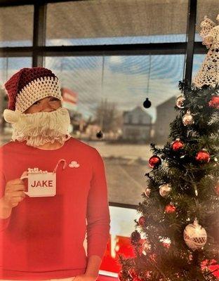 Jake is ready to hand out hot chocolate with marshmallows and candy canes. We look forward to seeing you from 4pm-6pm today.