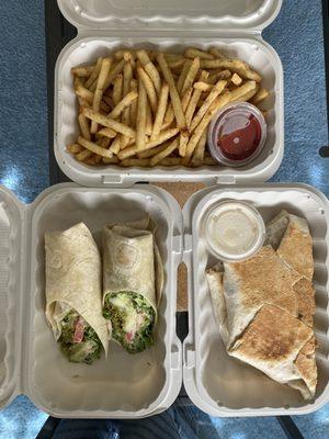 Falafel wrap, Crunchwrap, truffle fries