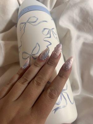 Pink & Blue Mermaid Pearl Nails