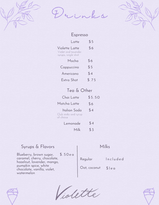 Drink menu