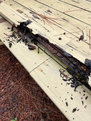 deck rot being repaired and replaced with new severe weather treated lumber