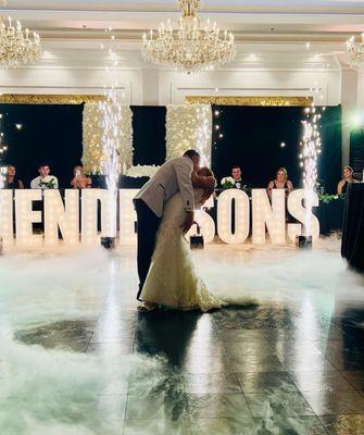 Marquee Lights, Flower Wall, Sprinklers, Cloud Dance Floor