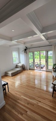 Coffered ceiling we built inside the addition on College Ave in Dedham.