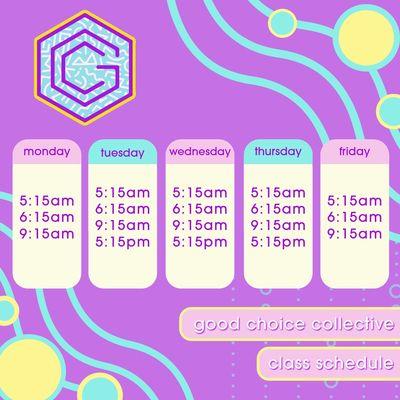 Group Fitness Class weekly schedule