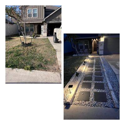 Before and after walkway installation