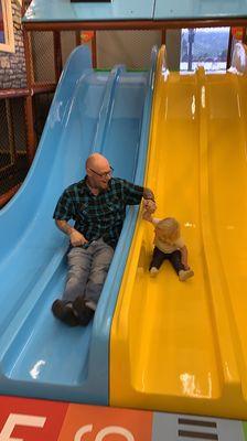 Going down slide with my daughter at soft play!