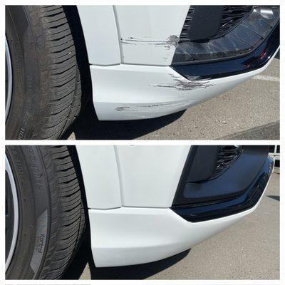 Before and after Audi front bumper scratches