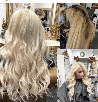 Platinum blonde Hairextentions haircut Pearl toner