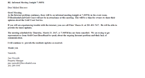 Latest email from Property Management at 10 Regent. Macco's son's phone number is provided. FYI - I called and he has no clue about anything