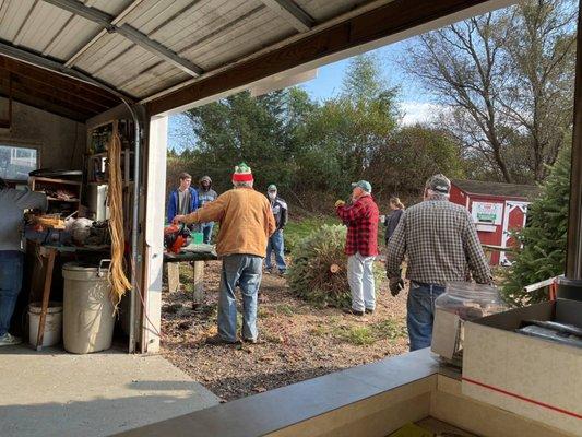 Waiting to trim your tree, drill if necessary and wrap it for the trip home.