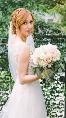 Bridal hair, updo with braids. Hair by Sharon Chipres