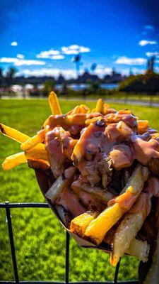 Plated Fries at Smorgasburg, $7 (shoestring fries, grilled onions, and special sauce)