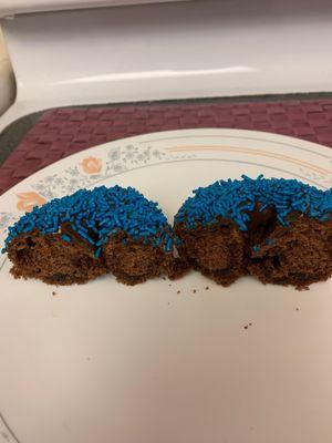 Chocolate Cake Donut with Blue Sprinkles.