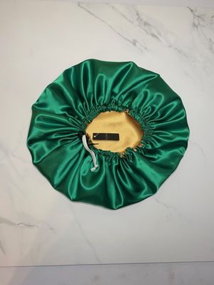 Emerald Green and Gold Reversible Adjustable Satin Bonnet