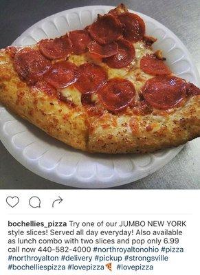 Try our jumbo new York style pizza available as lunch combo with two slices and pop only 6.99 call 440-582-4000 #northroyalton