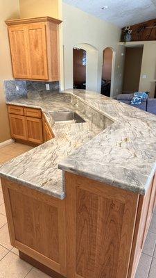 Old school half bullnose quartzite kitchen