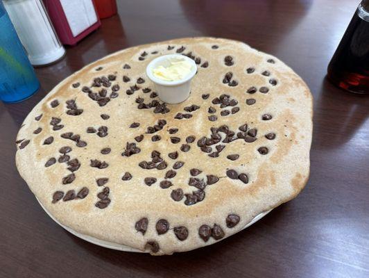 Giant chocolate chip pancake