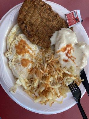 Chicken fried steak w/biscuits an gravy