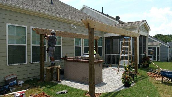 Construction of a 14' X 16' wood pergola in heritage Wake Forest,NC