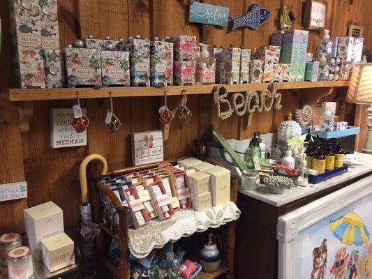 The soap room has brands like Farmhouse Fresh.