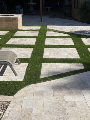 Travertine & Artificial turf