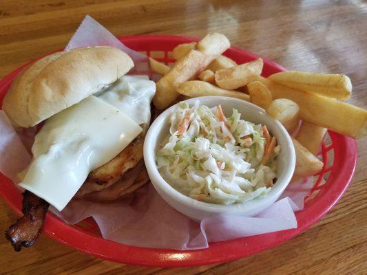 Grilled chicken sandwich w cole slaw & FF