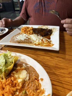 steak tampiqueño and molcajete full of meat chicken n shrimp