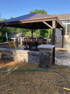 Stamped patio with sitting walls