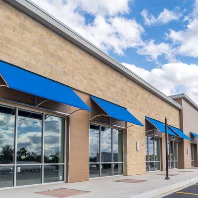 Storefront of a under construction strip mall in Hosuton.