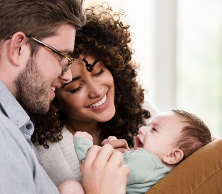 healthy mom, dad, and baby