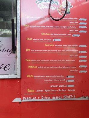 Menu outside of Truck