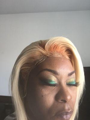 Makeup, lashes, Wig Install by Me.