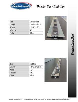 Divider Bar, End cap. Stainless Steel