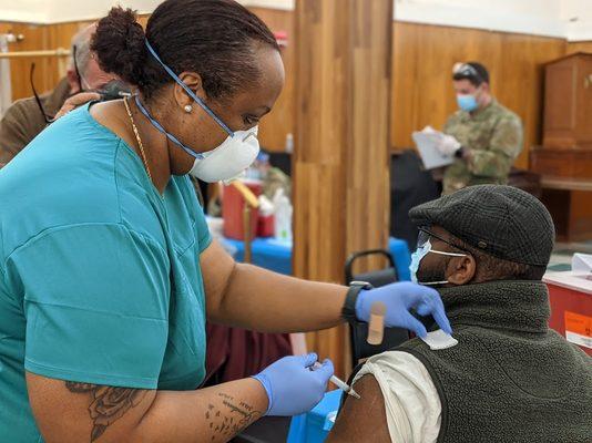 Mass Vaccine Site at Prince Hall Grand Lodge in Grove Hall, Dorchester