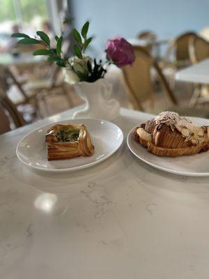 Egg and Spinach Danish, Almond Croissant