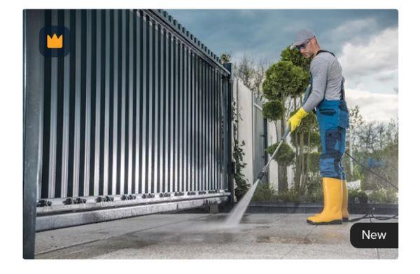 Pressure washing, garage, concrete, fence and house.