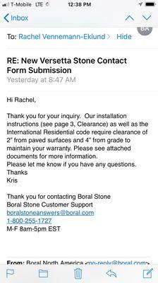 This is Boral Prostone's codes for installation, 2" above walkway.