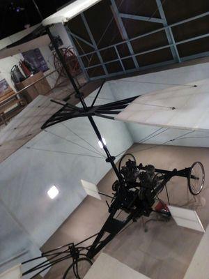 A replica of the 1910 Purvis-Wilson "Kansas Flying Machine" (patent 1,028,781). This "first powered helicopter" crashed, 27 years too soon.