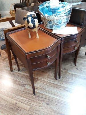 set of 1930's leather topped tables.