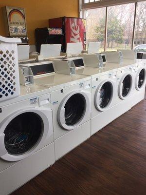 Quiet, small, nice machines.   2.25 per washer load