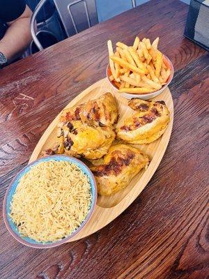 Whole Chicken All White with rice and Fries