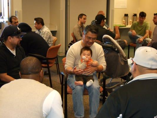 Rookie and Veteran Dads talk during the small-group break out part of the class.